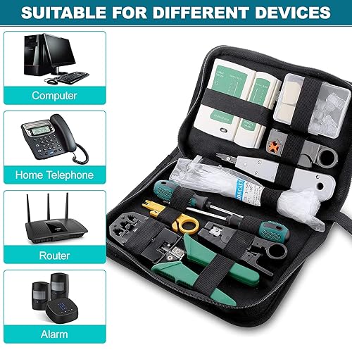 18 in 1 Kit di Manutenzione Strumento di Riparazione della Rete Computer Network Repair Tester Tool, Cavo per RJ11/45/12 con 17 Connettori e un Cavo di Rete 2M - Honorern