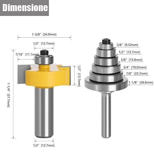 1/2' Fresa per Scanalature con Gambo con 7 Cuscinetti Set Strumento,Strumento di Lavorazione del Legno,Frese per Legno a T - Honorern