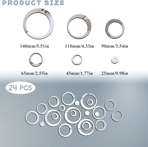 24 Pcs Adesivi Murali Soggiorno, Adesivi Parete, Decorazioni Muro, Decorazioni Specchio, Specchi Adesivi Decorativi, Adesivo Da Parete - Honorern