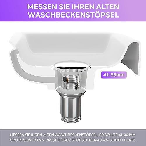 ROSENFELD HOME - Scarico lavabo con troppopieno per lavabo - valvola pop up lavabo - cromato scarico lavabo con 4 guarnizioni di ricambio in ottone M. ROSENFELD HOME - Honorern