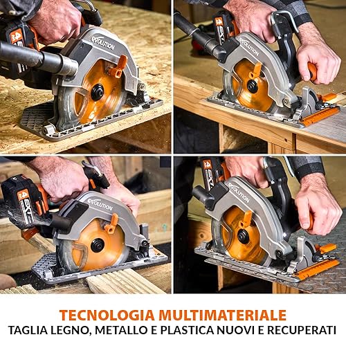 Evolution Power Tools R185CCS-Li Sega circolare a batteria senza spazzole 18v Li-Ion Include lama multimateriale TCT, taglia legno, metallo, plastica, guida inclusa, batteria non inclusa, 185 mm - Honorern