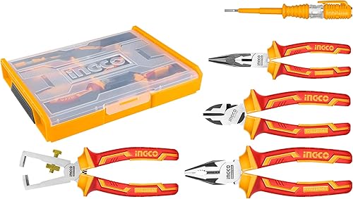 INGCO VDE - Set di 5 pinze isolate da 1000 V, pinze universali da 17,8 cm, pinze da taglio diagonale da 15,2 cm, 1 matita per test HKTV01P051 - Honorern