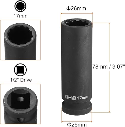 QUARKZMAN Presa a Impatto Profonda a 12 Punti da 1/2 Pollice Drive 17mm Metrica in Acciaio Lega di Molibdeno al Cromo per Dado dell'Albero di Trasmissione - Honorern
