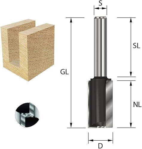 ENT 10987 Fresa per incastri carburo, gambo (S) 8 mm, diametro (D) 16 mm, NL 30 mm, SL 58 mm, GL 90 mm, con tagliente di base - Honorern