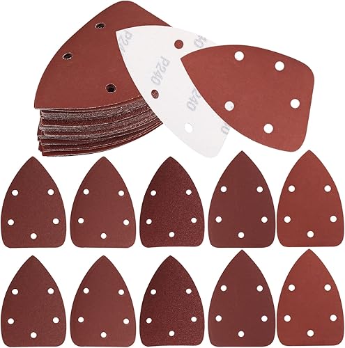 50 dischetti abrasivi a 5 fori, carta vetrata triangolare, grana 40/80/120/180/240 assortiti per levigatura, lucidatura, levigatrice orbitale casuale - Honorern