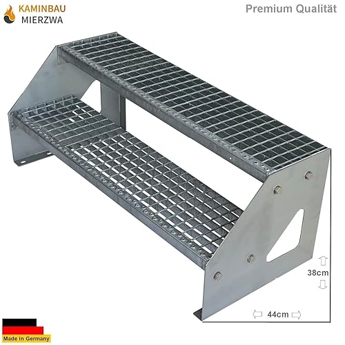 Scale con griglia in acciaio Premium 2 Gradini Scala autoportante Completamente zincata - Dimensioni (L x L x H) 44cm x 80cm x 38cm Resistente alle intemperie e alla corrosione - Honorern