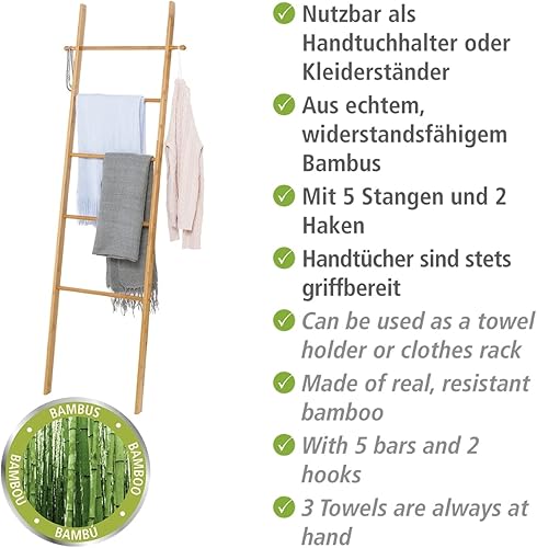 WENKO Toallero p apoyar en pared Bahari, bambo, bambù, Marrone, taglia unica - Honorern