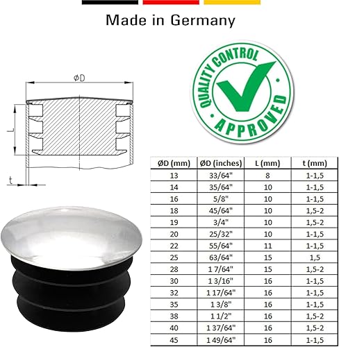 5x Tappi tondi alettati puntali plastica copriforo cromo mobilia piede tubi, 30mm - Honorern