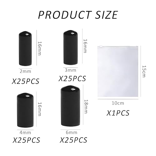 100 tappi di protezione per piccole parti, diametro interno 2 mm, 3 mm, 4 mm, 6 mm, 1 tasca trasparente con cerniera, protezione parziale, manicotto in gomma, tappo in plastica, manicotto di - Honorern