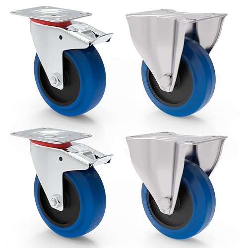 Ruote per il trasporto con freno, 80 mm, per mobili, carichi pesanti, set di ruote in gomma, ruote girevoli per tavola di rotelle, officina, mobili pesanti, mobili per pallet, carrelli di incenso, - Honorern