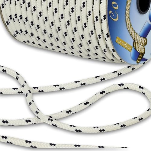 Corderie Italiane 001038870 Treccia mare corda multiuso giardino e fai da te, stabilizzato ai raggi U.V. resistente a intemperie e agenti atmosferici, 5 mm, 330 mt, colore bianco con spia blu - Honorern