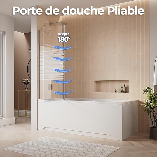 Parete doccia vasca da bagno, cabina doccia, 3 persiane, vetro da 6 mm, facile da pulire, 130 x 130 cm - Honorern