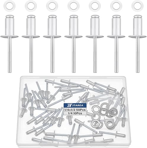 60 Pezzi Rivetti Ciechi in Alluminio 6,4 × 12,7 mm con Rondelle Rivetti Pop Ciechi Ribattini Rivetto Aperti Blind Rivets (Argento) - Honorern