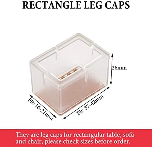 Set di 24 protezioni per piedi per sedia in silicone, trasparenti, con piedini rettangolari, tampone per sedie e mobili con cuscinetti in feltro per pavimenti in legno massiccio, 21 x 42 mm - Honorern
