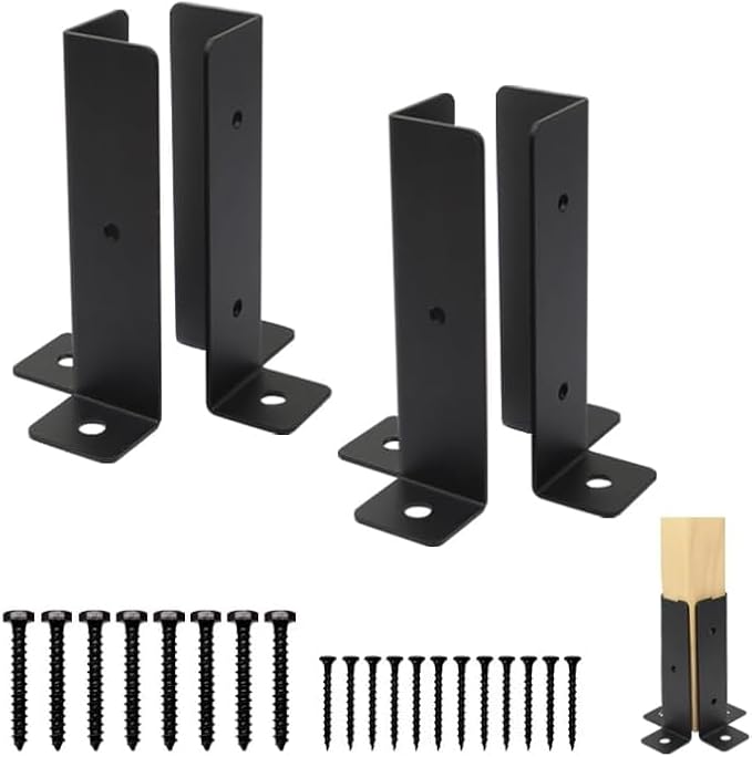 4 pezzi Manicotto avvitabile 4 x 4 Supporto per pali Piastra di base Manicotto per palo Paletto per recinzione con piastra di base Manicotto di ancoraggio per pali quadrati in legno - Honorern