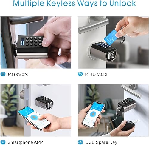 WELOCK Smart Door Lock, serratura senza chiave, Smart Lock per porta anteriore, impermeabile con app e smart card, lunghezza regolabile per porta da 50 a 100 mm - Honorern
