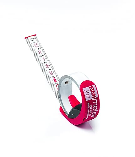 BMI 429241021 - Metro tascabile MET, lunghezza 2 m, nastro laccato bianco, antiruggine, senza custodia, metro a nastro per professionisti - Honorern