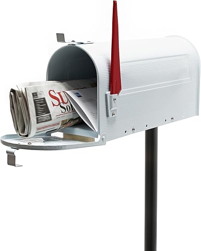 Wiltec Cassetta postale americana con palo di supporto, in acciaio zincato, bianco, montaggio a terra - Honorern