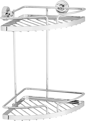 Wenko 17829100 Scaffale Angolare Sion Grande Power-Loc, 2 Ripiani, Fissaggio Senza Trapano, Acciaio, Materiale Plastico, 19 x 31,5 x 28 cm, Cromo - Honorern