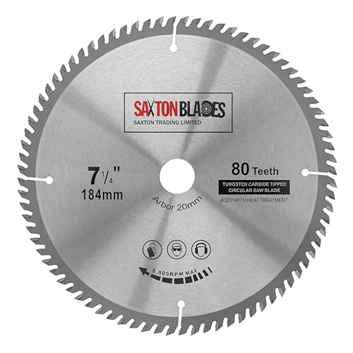 TCT18480T20B - Lama per sega circolare TCT, 184 mm x 80 denti x 20 mm foro (anello da 16 mm), compatibile con Evolution, Bosch, Makita, ecc - Honorern