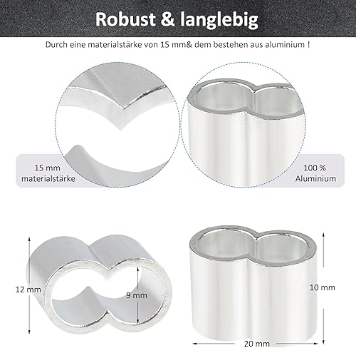 30 morsetti per corda, 8 mm, in alluminio, con scatola di immagazzinaggio, doppio manicotto, morsetti a pressione per corda in gomma, corda di espansione, corda per teloni (8 mm) - Honorern