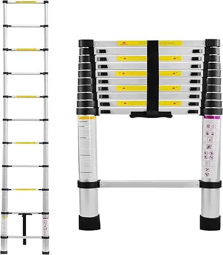 Scala telescopica da 2,6 m, in alluminio, allungabile, pieghevole, a 9 livelli, antiscivolo, multiuso, per una portata di 150 kg, colore: argento - Honorern