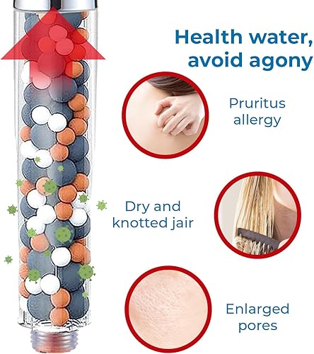 Soffione Doccia Anticalcare Risparmio Idrico 7,5 L/min - 5 Tipi di Getto Spray - Filtro Doccino con Pietre Minerali - Alta Pressione (NERO) - Honorern