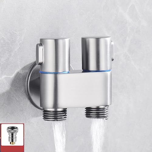 Valvola di controllo doppia 1-in-2-Out, rubinetto della lavatrice e della toilette 1-in-2-Out, rubinetto del bagno, facile da montare (1 set di valvola a doppio controllo in ottone argento) - Honorern