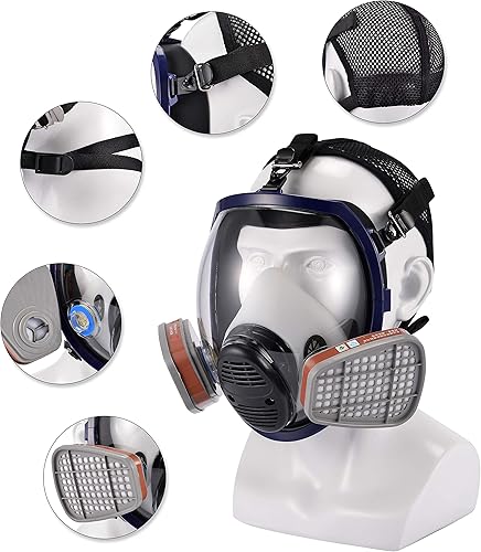 OHMOTOR Maschera respiratoria a pieno facciale Maschere respiratorie a carbone attivo per cartuccia filtro aria doppia vapore organico - Honorern