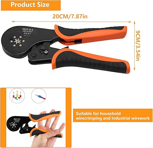 Pinza Crimpatrice Esagonale 0.08-16 mm², 1200Pcs Puntalini Singolo e Doppi Elettrici Pinza Crimpatrice pinza a crimpatura per connettori isolati non isolati - Honorern