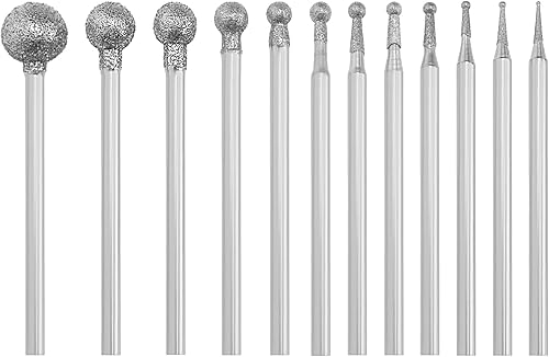 Set Di 12 Frese Diamantate A Testa Tonda Per Intaglio Della Pietra Fresa Diamantata A Testa Sferica Da 0,5~8 Mm Adatta Con Mandrino Da 3/32 Pollici Compatibile Con Utensile Rotante Argento - Honorern