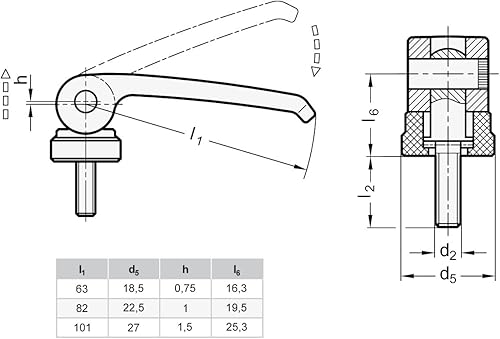 Ganter Norm elementi – Eccentrico e con vite, 1 pezzi, nero, GN 927 – 63 M6 – 50 B B - Honorern