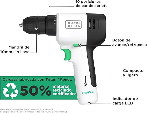 BLACK+DECKER Reviva REVDD12C Trapano Avvitatore a Batteria 12V con Accessori 80 Pezzi e Cassetta Portautensili 12.5' - Honorern