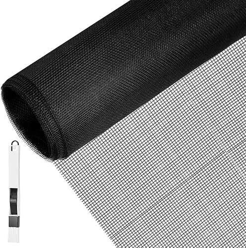 Zanzariera Rete in Fibra di Vetro, Zanzariera a Rete per Finestre 150 * 270cm Ricambio Rete Zanzariera per Finestra Resistente a Raggi UV con 1 Spazzola per la Pulizia 2 in 1 (Nero) - Honorern