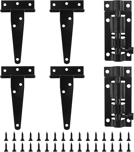 4 cerniere a T, Heavy Duty a forma di T, cerniere per porta a T con 2 maniglie e viti abbinate, cerniere a T in metallo per porte, finestre, recinzioni (nero) - Honorern