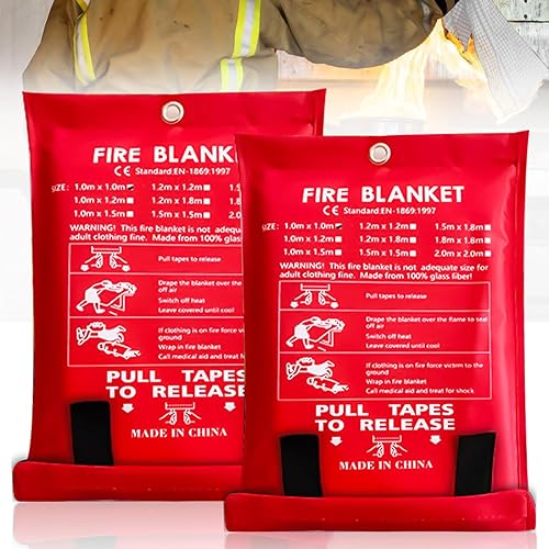 2 coperte antincendio, 100 x 100 cm, coperta antincendio in fibra di vetro, coperta antincendio per design di sicurezza accidentale per cucina, camino, barbecue, auto, campeggio, casa, roulotte - Honorern