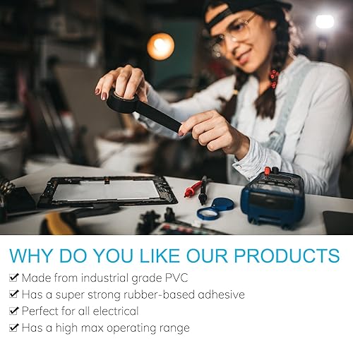 Nastro Elettrico 25 mm x 10 m Nero PVC Nastro Isolante Impermeabile Nastro Adesivo per Riparazioni e Isolamento 7 Pezzi - Honorern