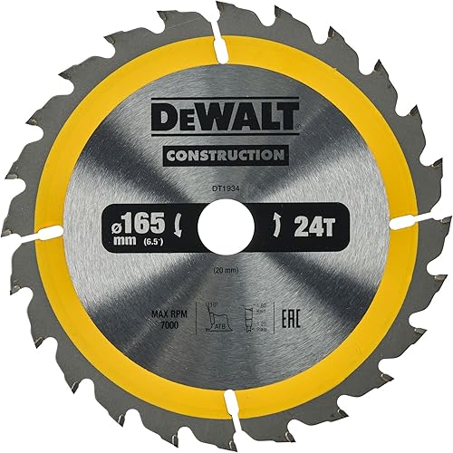 DEWALT Dt1934-Qz Lama Circolare Per Seghe Portatili Edilizia, 165 X 20 Mm, 24 Denti - Honorern