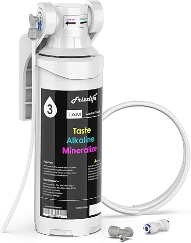 TAM3 - Filtro dell'acqua in linea sotto lavello, alcalino PH+, certificato NSF/ANSI 42, regola gusto e pH, ripristina minerali essenziali, tubo da 1/4' adatto per sistemi ad osmosi inversa - Honorern