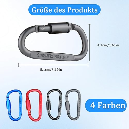 4 moschettoni colorati da 80 mm/3,2 pollici con giunto girevole per pesca, escursionismo, viaggi, zaino - Honorern