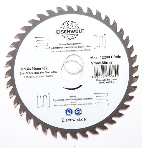 Lama per sega circolare, 130 x 20 mm, per legno con 40 denti TCT inclinati e tagli laser per ridurre il rumore - Honorern