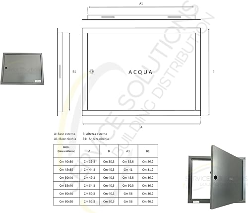Sportello Contatore Acqua Zincato, Spessore Lamiera Acciaio Zincato 6/10 (Telaio 10/10) – Completo di Zanche – completo di Chiave e Serratura in Plastica (CM 50X60X2) - Honorern