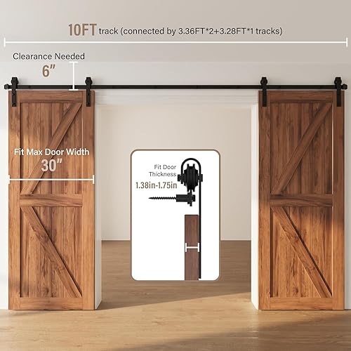 WINSOON Kit per doppia porta scorrevole da fienile, 305 cm, nero, resistente, kit hardware per porta scorrevole in acciaio al carbonio, gancio a forma di J - Honorern