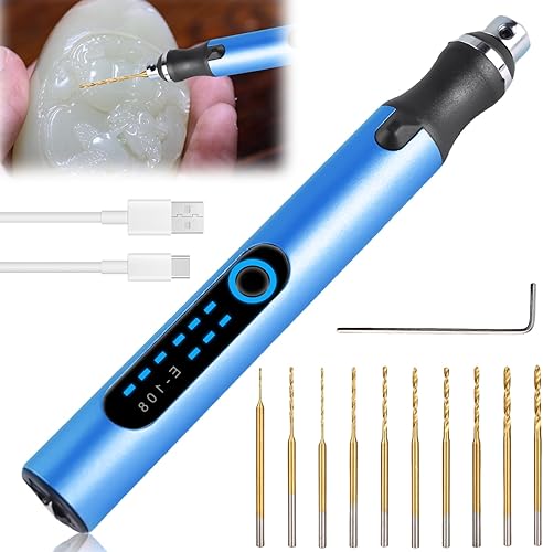 Trapano elettrico a mano con 10 punte, 3 marce, mini trapano ricaricabile, set di punte per trapano a mano per la creazione di gioielli, resina, plastica, legno, circuiti stampati in pelle - Honorern