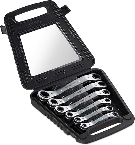 Relaxdays Set di Chiavi ad Anello, Kit da 6 Accessori a Cricchetto, 6-15, 17 & 19 mm, Valigetta con Attrezzi, Argento - Honorern