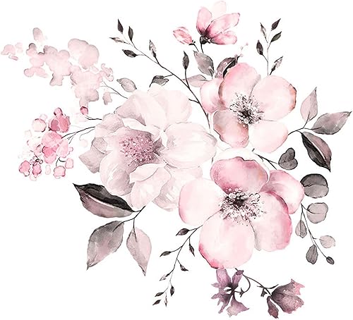 Adesivi Murali Fiori Peonia, Adesivi Murali Fiori Rosa, Fiore Adesivo Da Parete Decorazione Per Soggiorno, Adesivi Murali per Camera Da Letto, Decorazione Murale Soggiorno, 44x42cm - Honorern