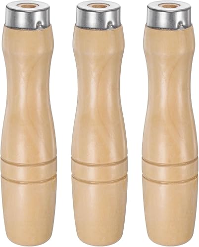 Manico per Lime Legno da 3pz, Manici Ergonomici Foro Rotondo da 4,13' e 6,2 Mm, Collare Metallo per Lime Metalliche da 8' - Honorern
