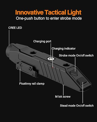 DARKFANG torcia tattica 1450 lumen 2 in 1 Picatinny e mlok montato torcia ricaricabile LED per la caccia all'aperto - Honorern