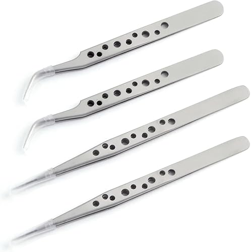 4 pezzi Pinzette,Pinzette di precisione,Pinzette modellismo,Pinzette a Gomito Pinzette a Punta,Pinzette industriali,pinzette in acciaio inox,Antistatico,per DIY Jewelry,Elettronica,Lab - Honorern