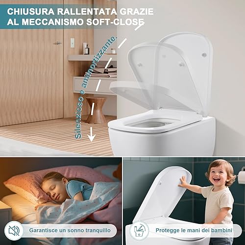 WC Ovale, Coperchio Water Bianco, Copriwater a Chiusura Rallentata, Copri WC Universale, Asse WC Facile da Montare, Coprivaso Famiglia - Honorern